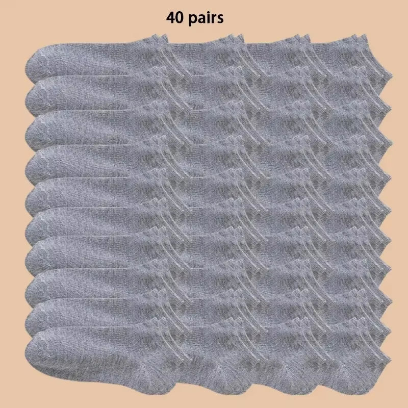 10/12/20/40 Pairs Men Boat Socks Business Sport Sweat Absorption Mature Summer Autumn Solid Color Soft Non Pilling Ankle Socks