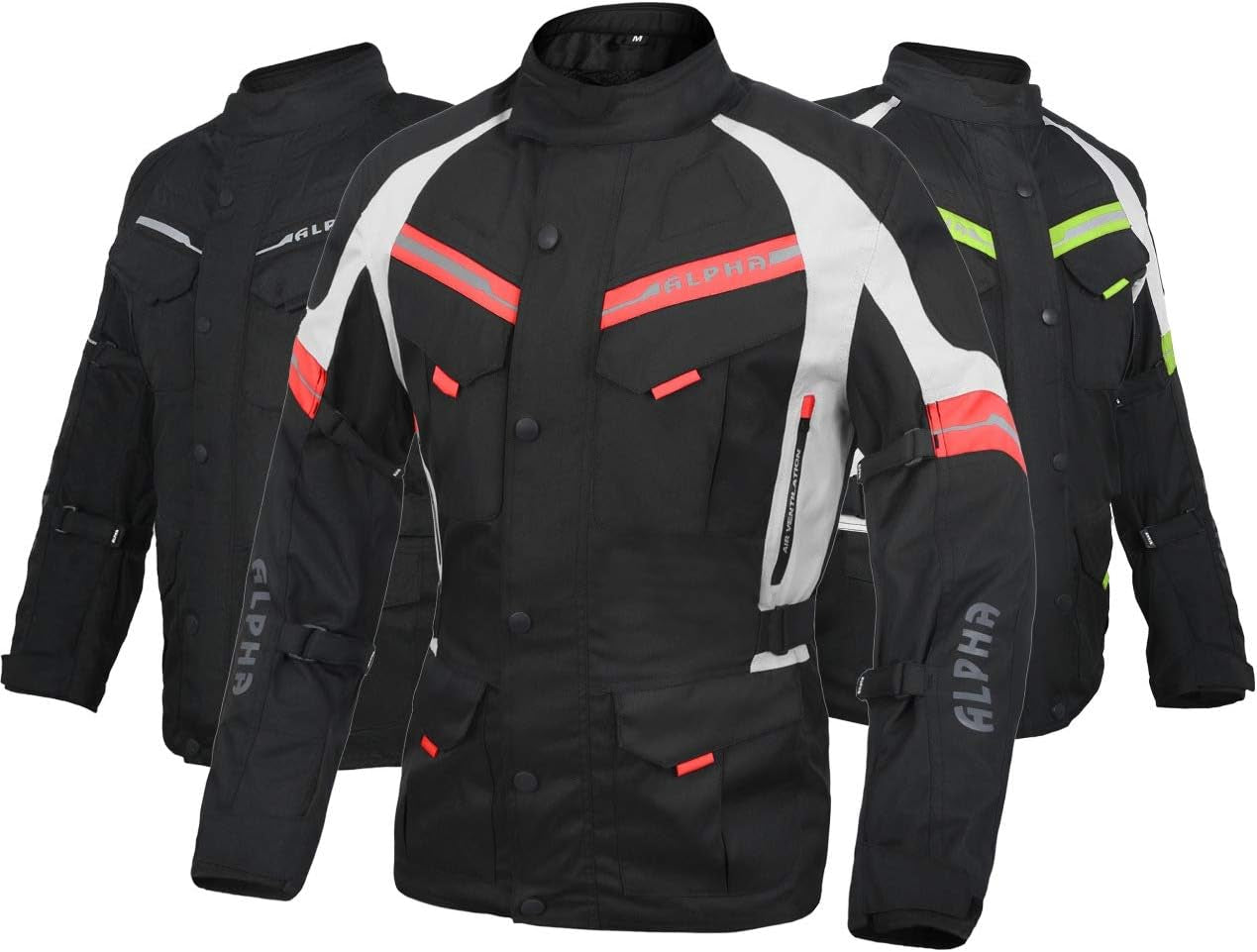 ACG ADVENTURE MOTORCYCLE JACKET MEN for TOURING CE ARMOR WATERPROOF ALL SEASON BIKER RIDING (BLACK/RED, MEDIUM)
