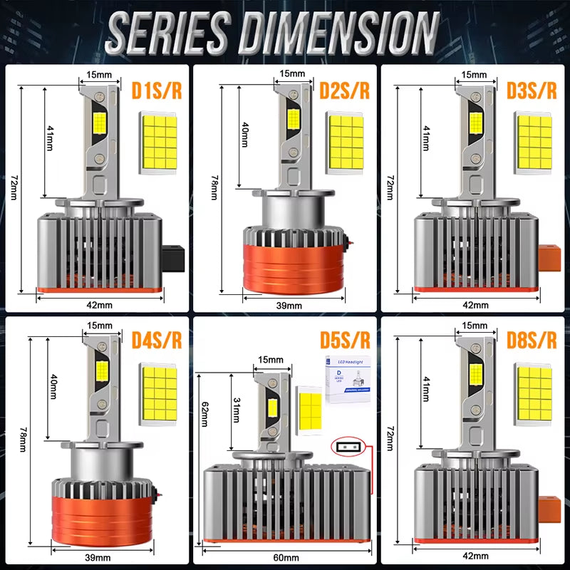D1S Led Headlight D3S Canbus Bulbs 600000LM CSP D4S D5S D2S D8S Led 800W Super Bright D1R D4R D2R D3R D Series Car Bulb